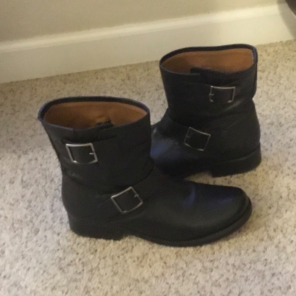 Frye Black Leather Ankle Boots with Buckles - Picture 2 of 5